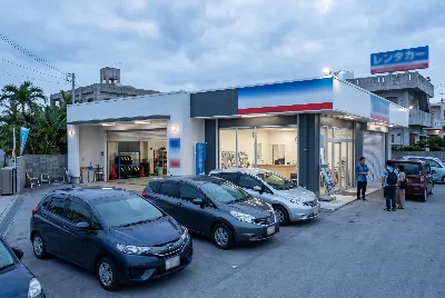 レンタカーの受付・貸出をしている様子