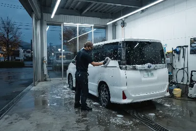 自動車のコーティング・洗車をしている様子