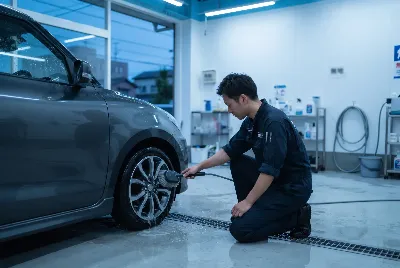自動車のコーティング・洗車をしている様子