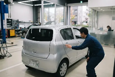 自動車の板金・塗装作業をしている様子