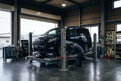 自動車の板金・塗装作業をしている様子