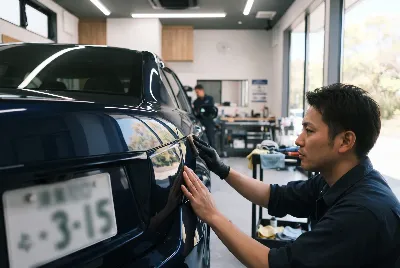 自動車の板金・塗装作業をしている様子
