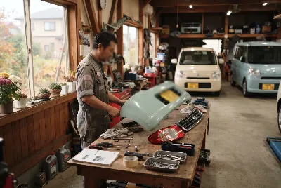 自動車の板金・塗装作業をしている様子