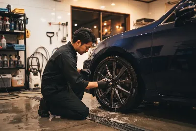 自動車のコーティング・洗車をしている様子