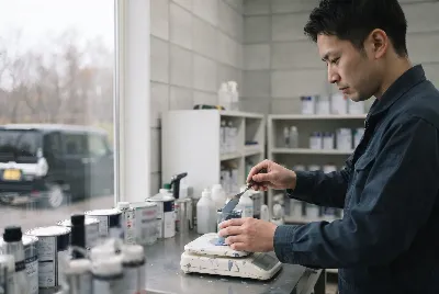 自動車の板金・塗装作業をしている様子