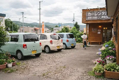 レンタカーの受付・貸出をしている様子