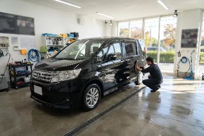 自動車のコーティング・洗車をしている様子