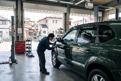 自動車の板金・塗装作業をしている様子