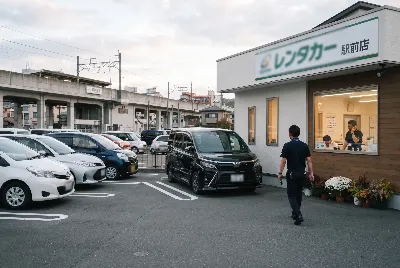 レンタカーの受付・貸出をしている様子