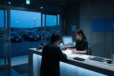 レンタカーの受付・貸出をしている様子