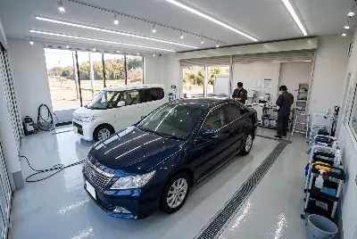 自動車のコーティング・洗車をしている様子