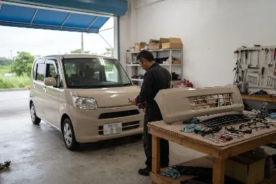 自動車の板金・塗装作業をしている様子