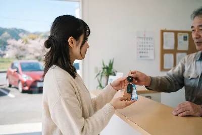 カーリースの契約・引き渡しをしている様子