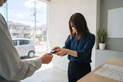 カーリースの契約・引き渡しをしている様子