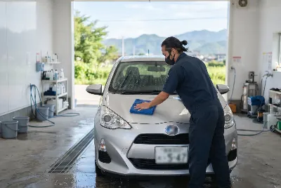 自動車のコーティング・洗車をしている様子